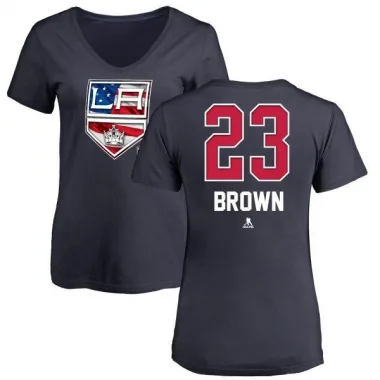 Brown Women's Dustin Brown Los Angeles Kings Name and Number Banner Wave V-Neck T-Shirt - Navy